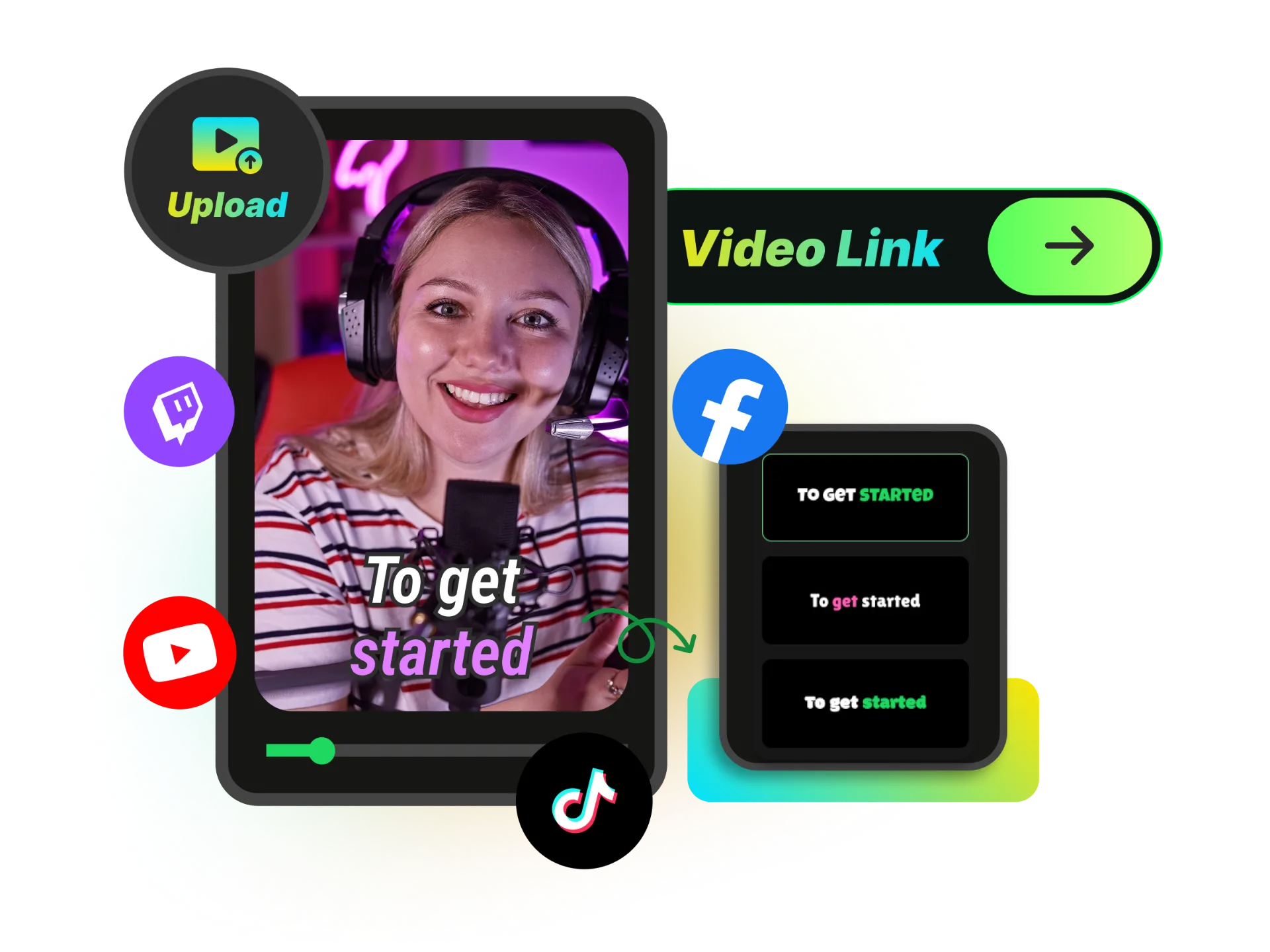 An image showing a mobile phone with a short-form video that has eye-catching, animated subtitles